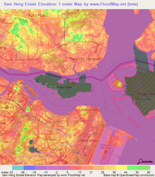Sam Heng Estate,Singapore Elevation Map