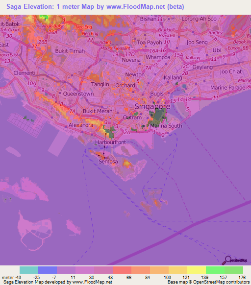 Saga,Singapore Elevation Map