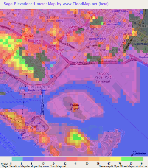 Saga,Singapore Elevation Map