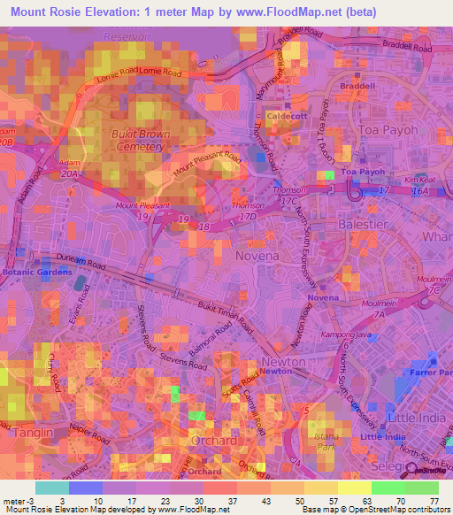 Mount Rosie,Singapore Elevation Map