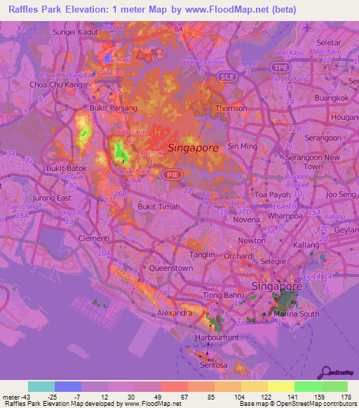 Raffles Park,Singapore Elevation Map