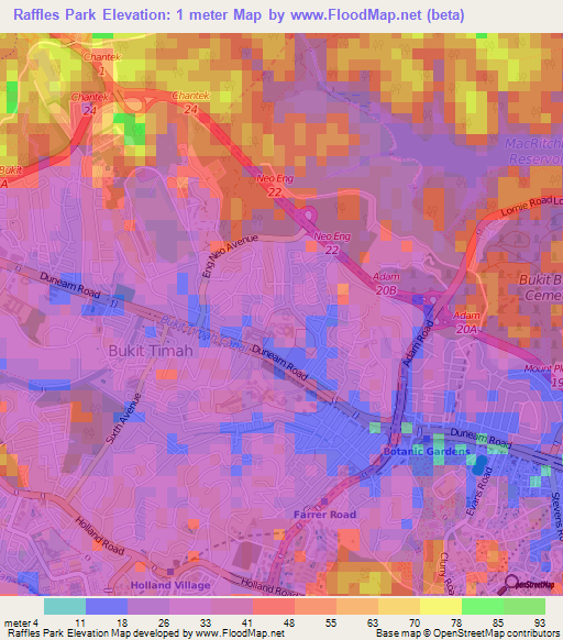 Raffles Park,Singapore Elevation Map