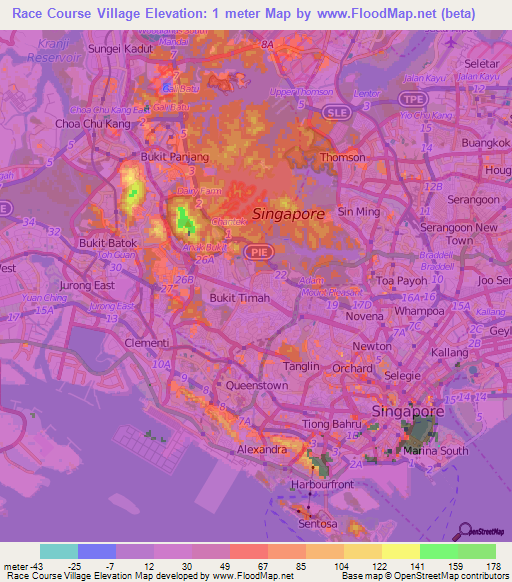 Race Course Village,Singapore Elevation Map