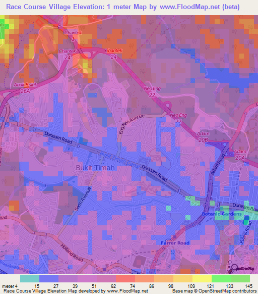 Race Course Village,Singapore Elevation Map