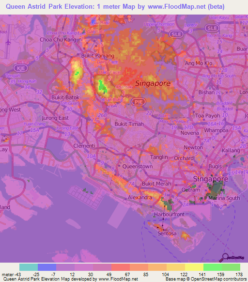 Queen Astrid Park,Singapore Elevation Map