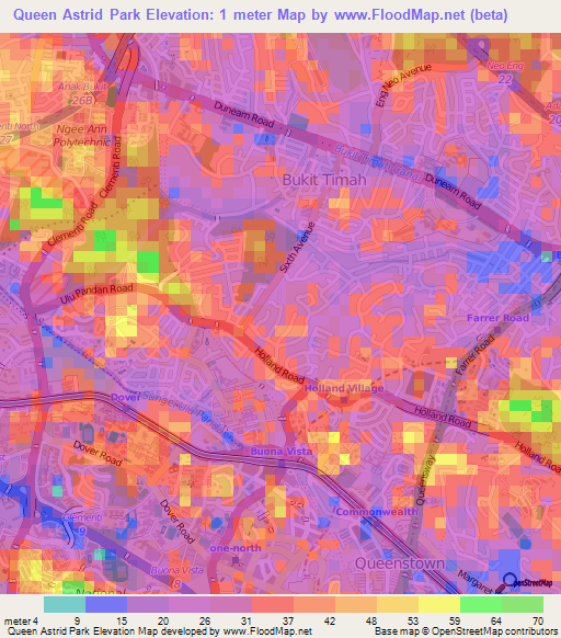 Queen Astrid Park,Singapore Elevation Map
