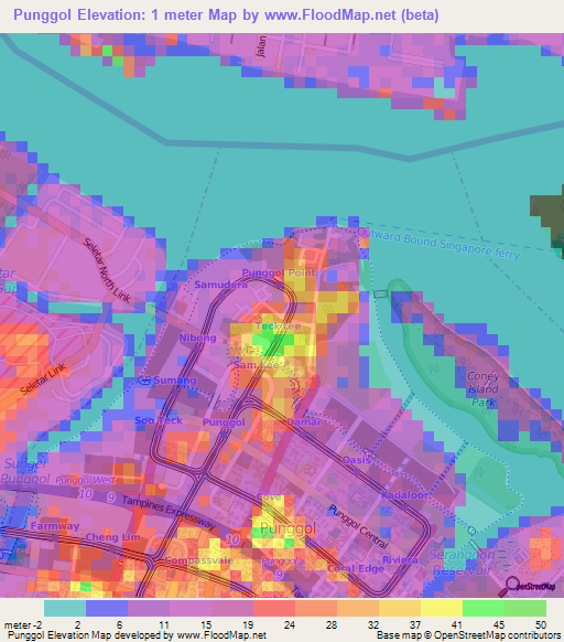 Punggol,Singapore Elevation Map