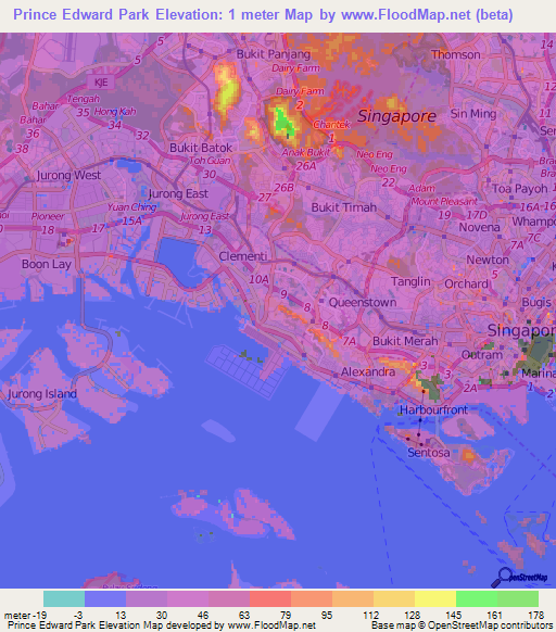 Prince Edward Park,Singapore Elevation Map