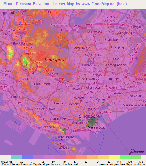Mount Pleasant,Singapore Elevation Map
