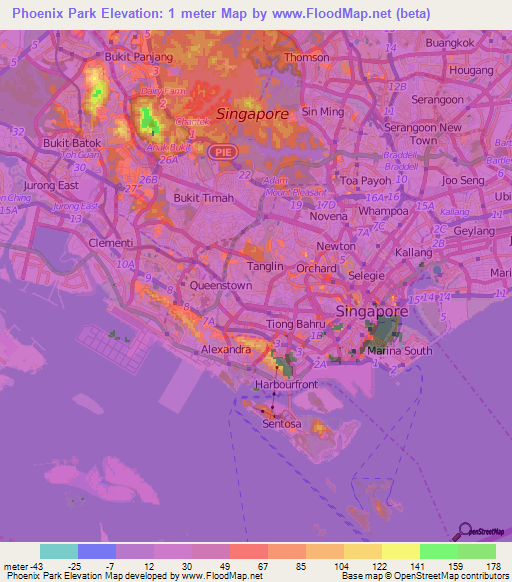 Phoenix Park,Singapore Elevation Map