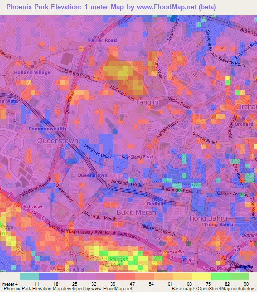 Phoenix Park,Singapore Elevation Map