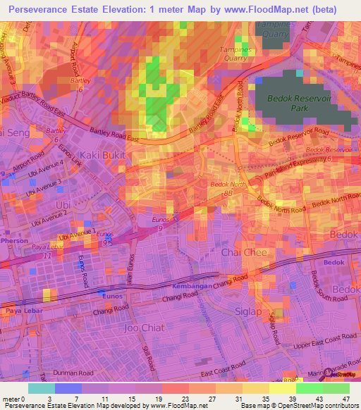 Perseverance Estate,Singapore Elevation Map