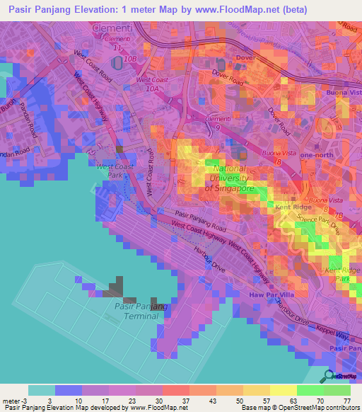 Pasir Panjang,Singapore Elevation Map