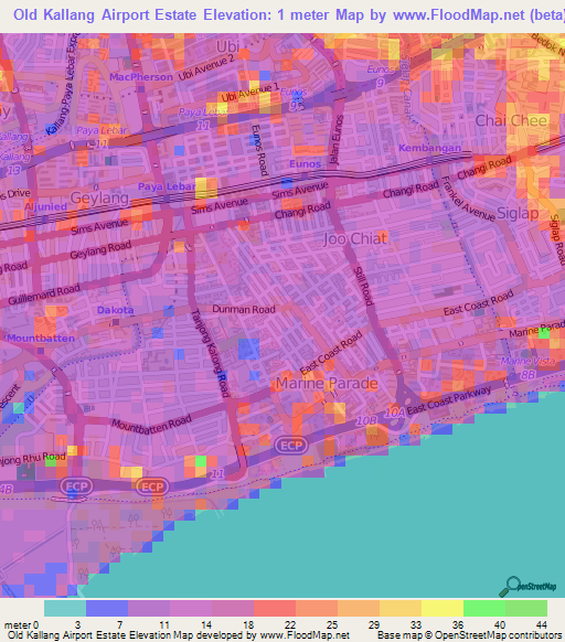 Old Kallang Airport Estate,Singapore Elevation Map