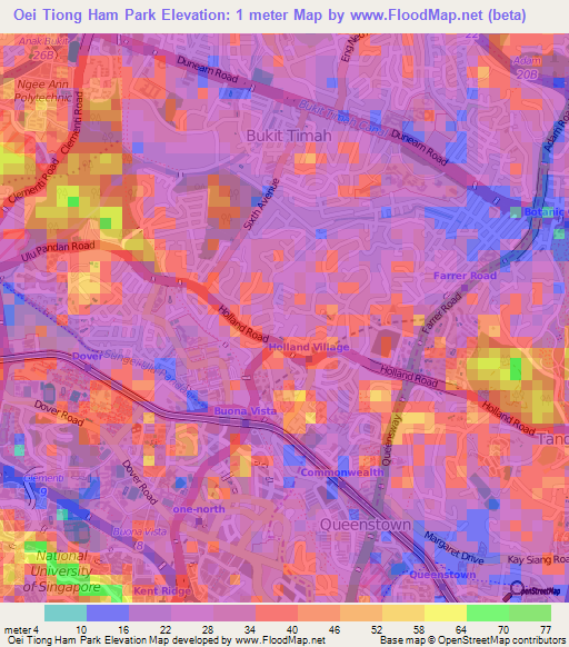 Oei Tiong Ham Park,Singapore Elevation Map