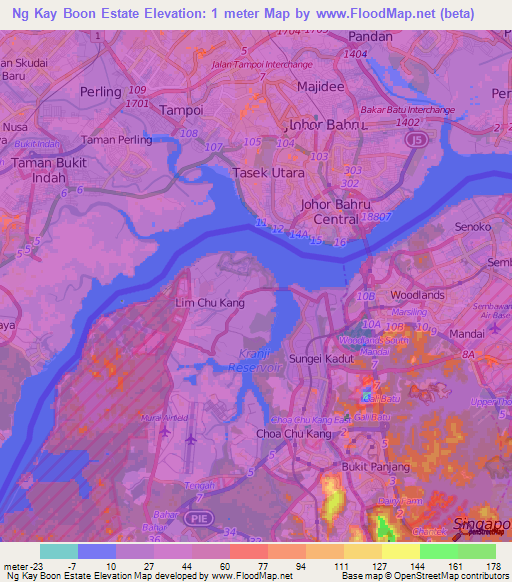 Ng Kay Boon Estate,Singapore Elevation Map