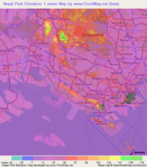 Nepal Park,Singapore Elevation Map