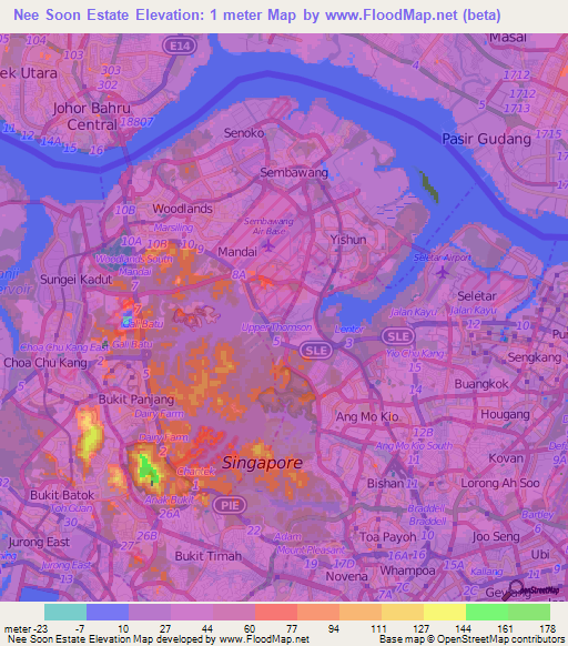 Nee Soon Estate,Singapore Elevation Map