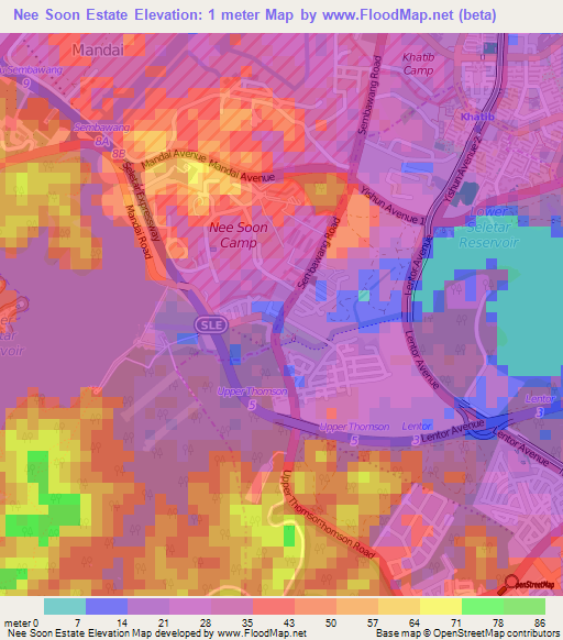 Nee Soon Estate,Singapore Elevation Map