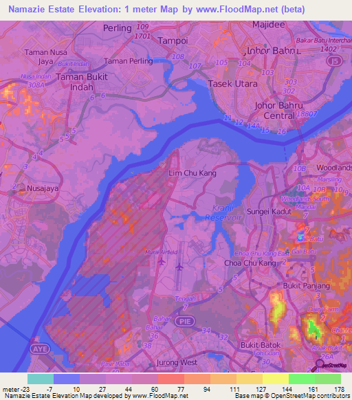 Namazie Estate,Singapore Elevation Map