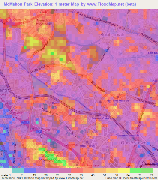 McMahon Park,Singapore Elevation Map