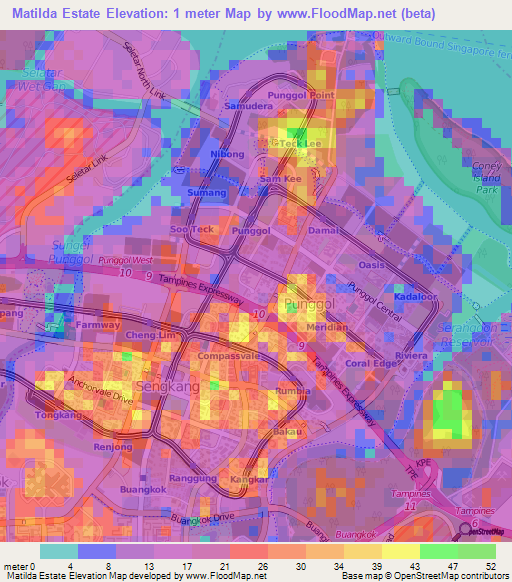 Matilda Estate,Singapore Elevation Map