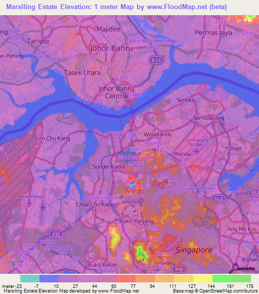 Marsiling Estate,Singapore Elevation Map