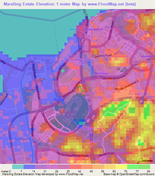 Marsiling Estate,Singapore Elevation Map