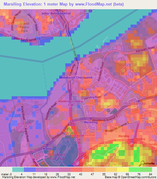 Marsiling,Singapore Elevation Map