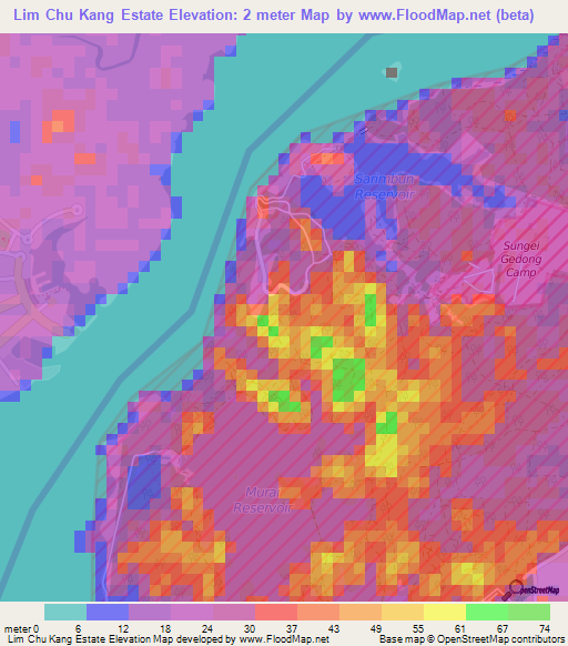Lim Chu Kang Estate,Singapore Elevation Map