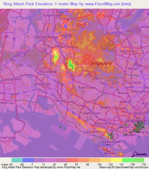 King Albert Park,Singapore Elevation Map