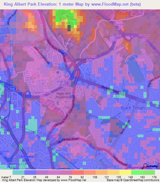 King Albert Park,Singapore Elevation Map