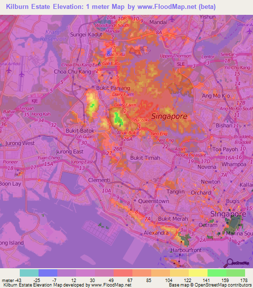 Kilburn Estate,Singapore Elevation Map