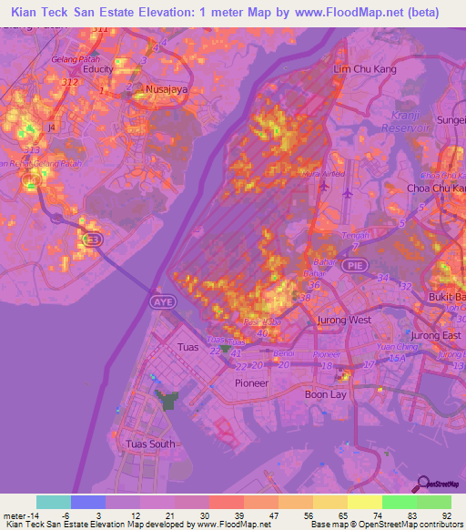 Kian Teck San Estate,Singapore Elevation Map