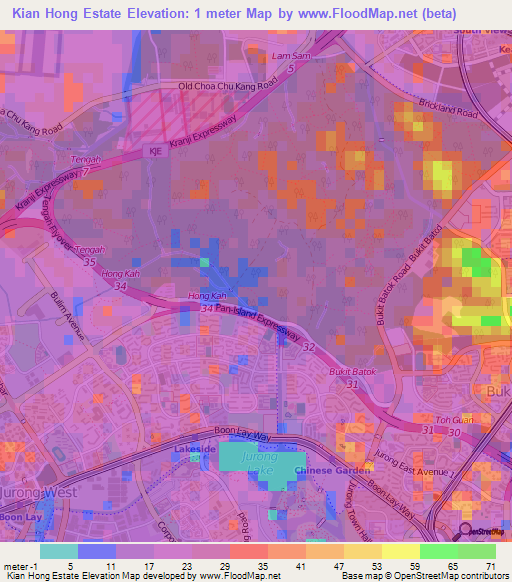 Kian Hong Estate,Singapore Elevation Map