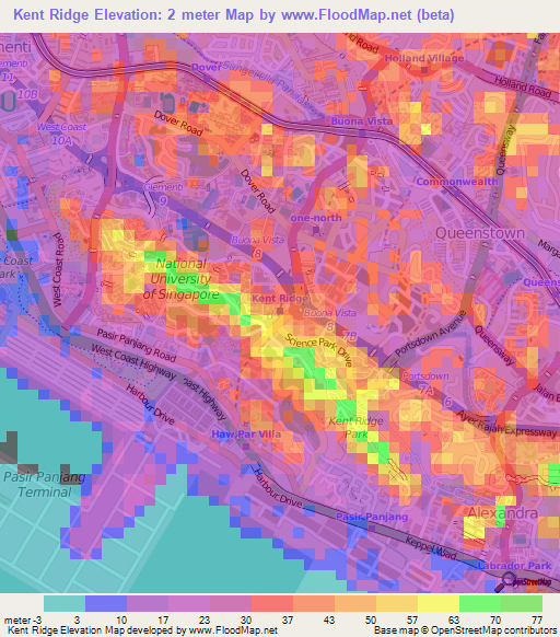 Kent Ridge,Singapore Elevation Map