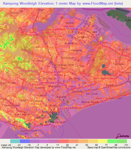 Kampong Woodleigh,Singapore Elevation Map