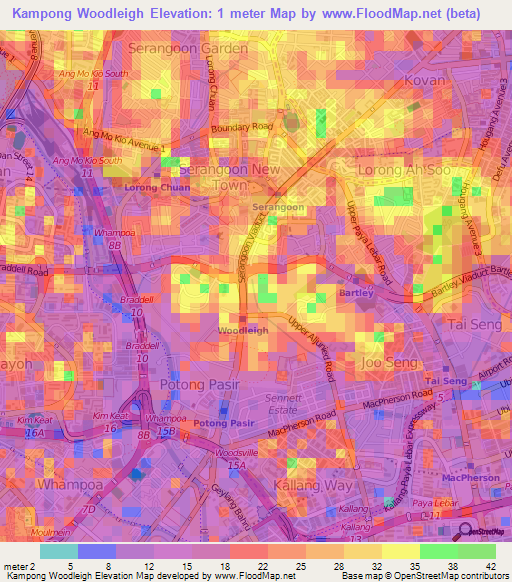 Kampong Woodleigh,Singapore Elevation Map
