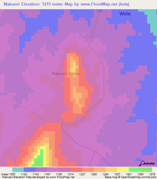 Makueni,Kenya Elevation Map
