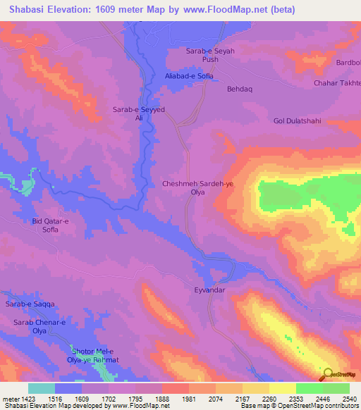 Shabasi,Iran Elevation Map