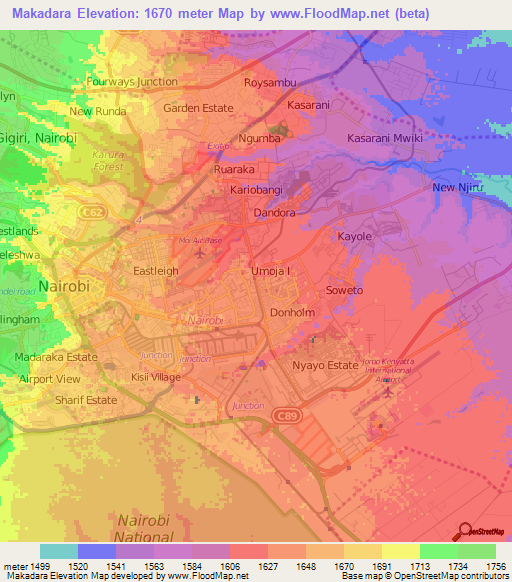 Makadara,Kenya Elevation Map
