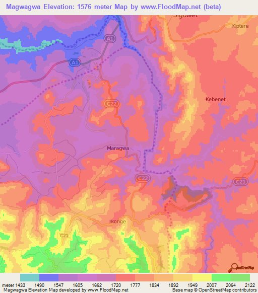 Magwagwa,Kenya Elevation Map