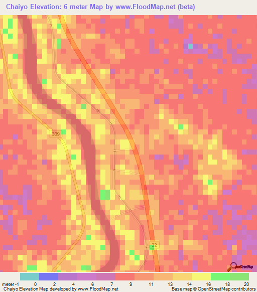 Chaiyo,Thailand Elevation Map