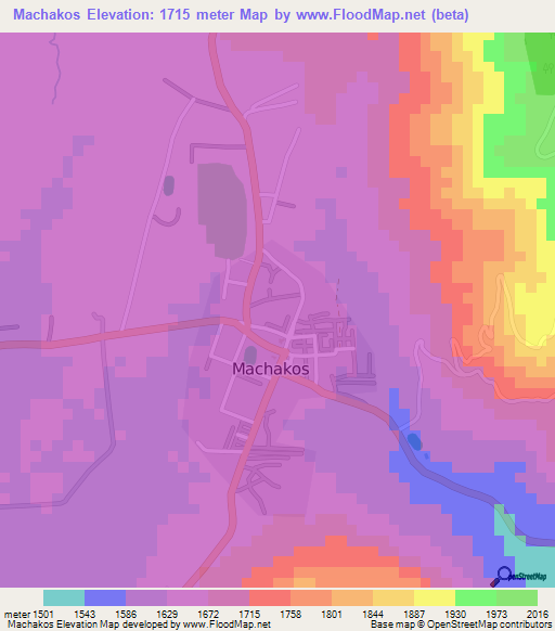 Machakos,Kenya Elevation Map
