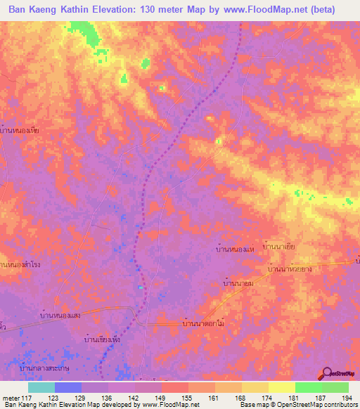 Ban Kaeng Kathin,Thailand Elevation Map