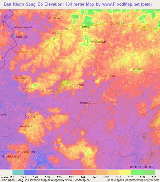 Ban Kham Sang Bo,Thailand Elevation Map