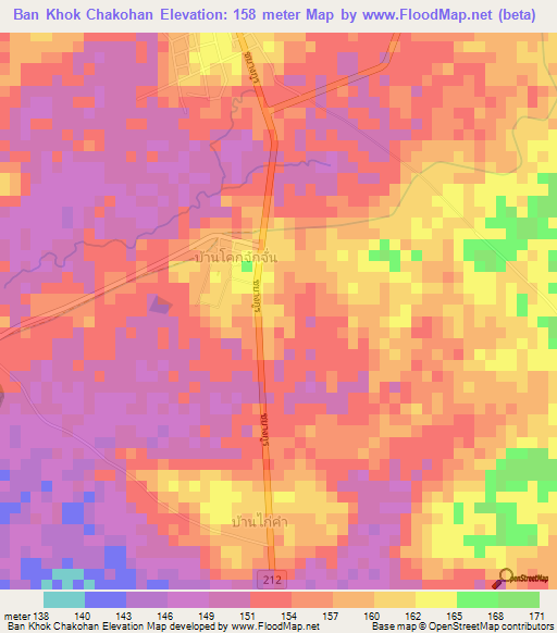Ban Khok Chakohan,Thailand Elevation Map
