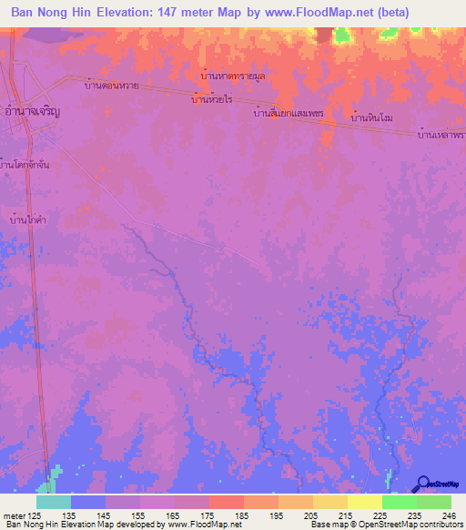 Ban Nong Hin,Thailand Elevation Map