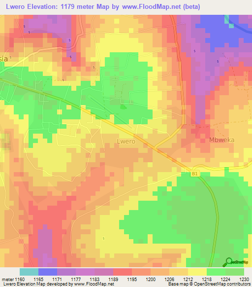 Lwero,Kenya Elevation Map