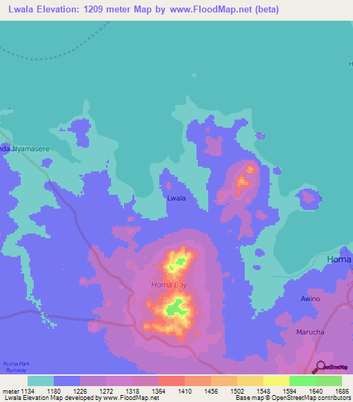 Lwala,Kenya Elevation Map